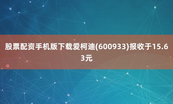 股票配资手机版下载爱柯迪(600933)报收于15.63元